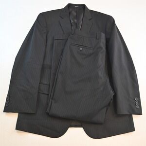 Pronto Uomo 44R 36x30 Black Striped 100% Wool Mens Jacket Pants Suit